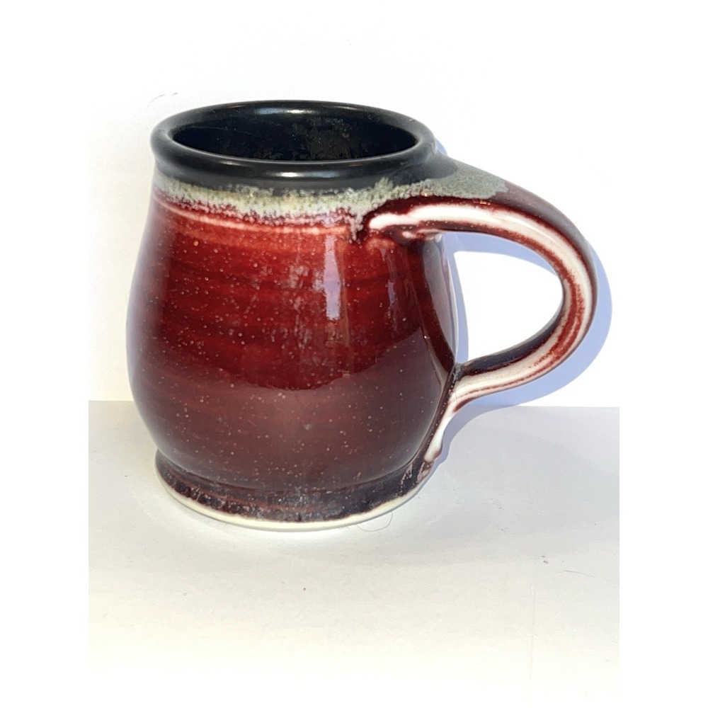 Larry Spears Mug Studio Art Pottery Drip Orange Glaze Hand Thrown Signed 14oz